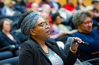 Student audience member at Fighting Hate Symposium